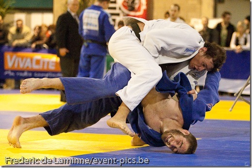 Visé - January 31 : Travis STEVENS (blue) from the USA compete with Francesco BRUYERE from Italy in the final round match of Men's -81 Kg during the Judo Open International 2010 in Visé, Belgium. BRUYERE won the match. Visé - January 31 : Travis STEVENS (blue) from the USA compete with Francesco BRUYERE from Italy in the final round match of Men's -81 Kg during the Judo Open International 2010 in Visé, Belgium. BRUYERE won the match.